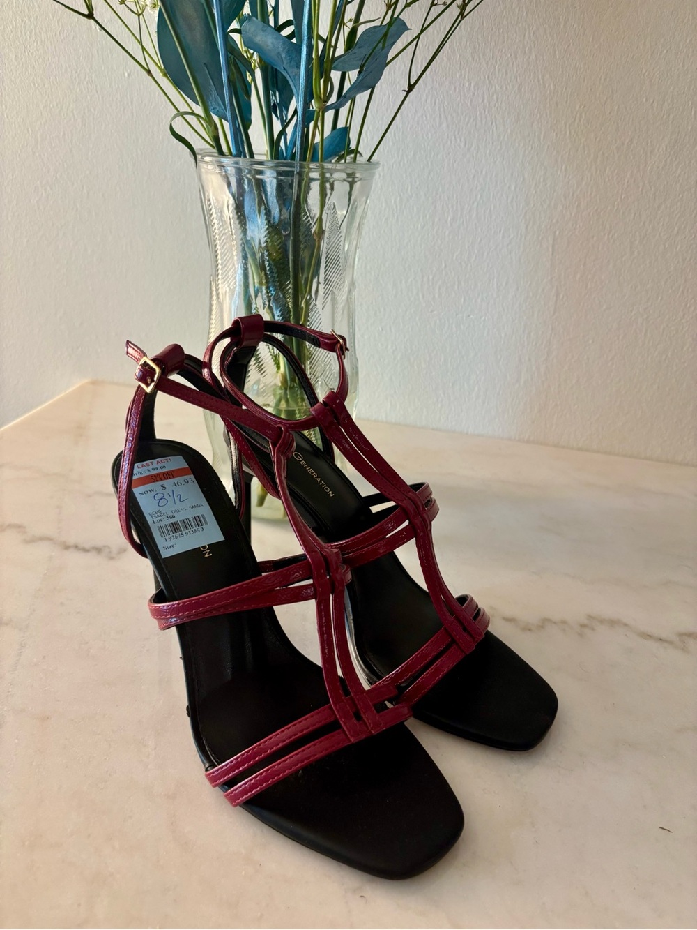 BCBGeneration Strappy T‑Bar Heels in Wine Red
